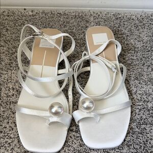Dolce Vita Silver-White Strappy Sandals with Pearl Accent
